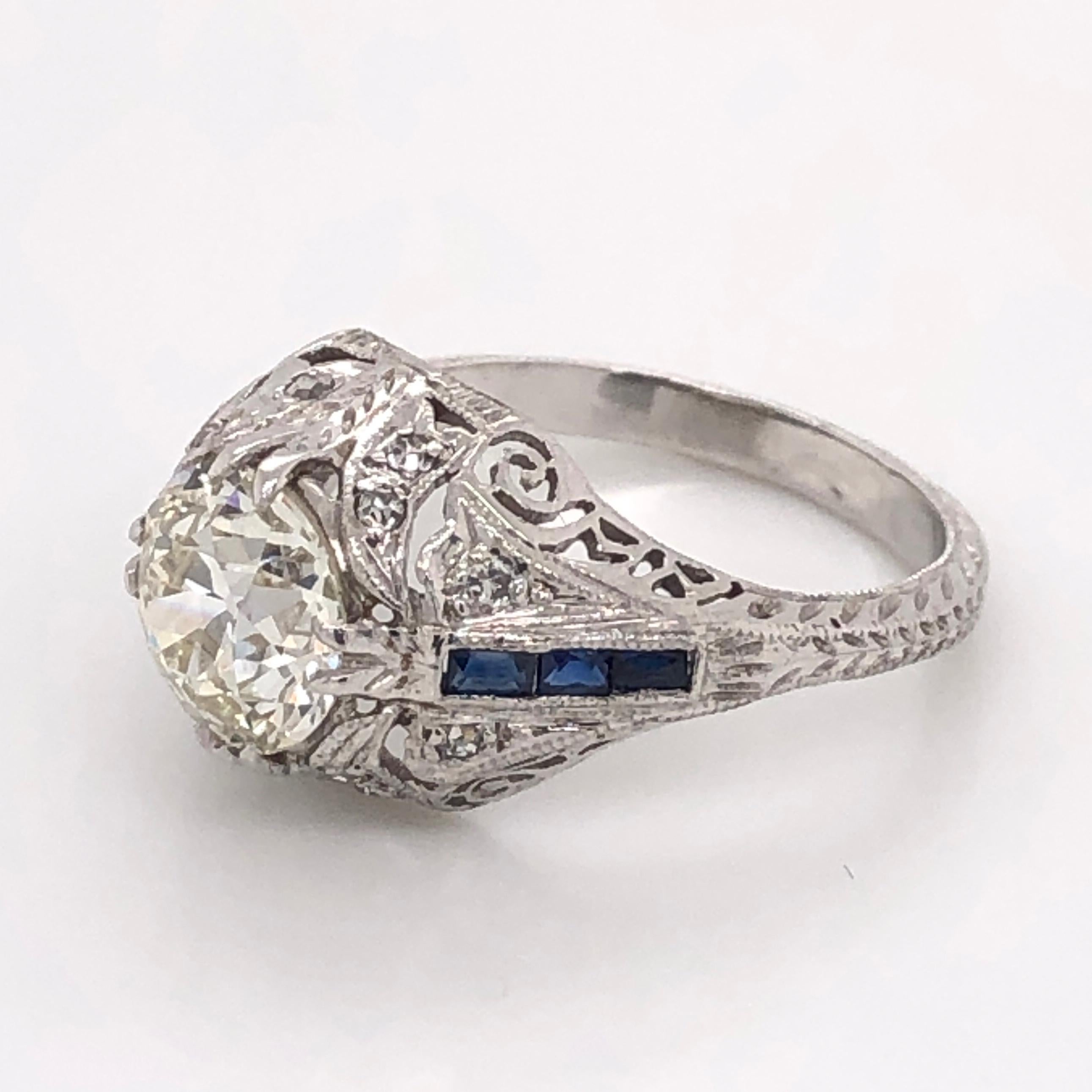 1.71 Carat Diamond Platinum Art Deco Style Cocktail Ring Fine Estate Jewelry 4
