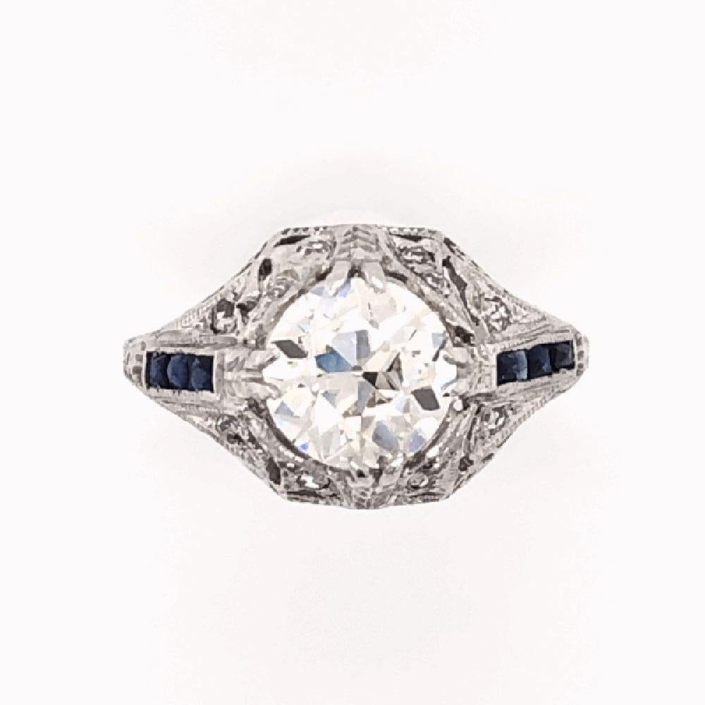 Women's 1.71 Carat Diamond Platinum Art Deco Style Engagement Ring Estate Fine Jewelry