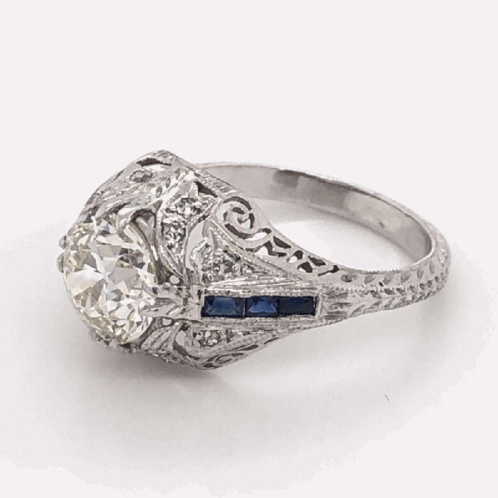 1.71 Carat Diamond Platinum Art Deco Style Engagement Ring Estate Fine Jewelry 2