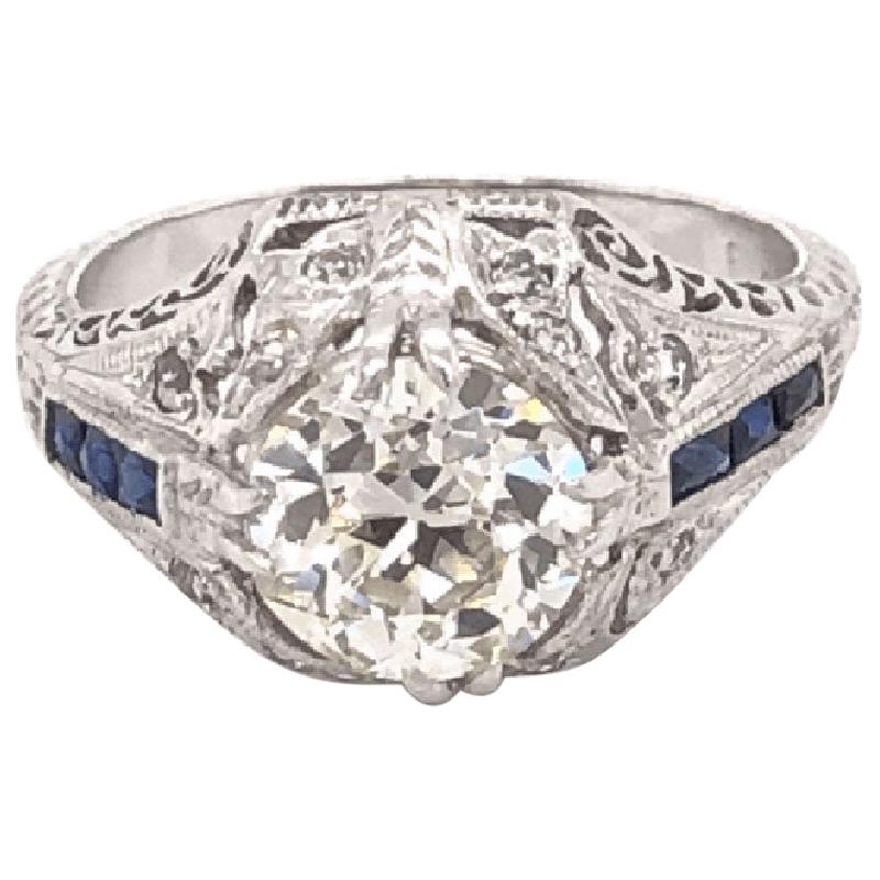 1.71 Carat Diamond Platinum Art Deco Style Engagement Ring Estate Fine Jewelry