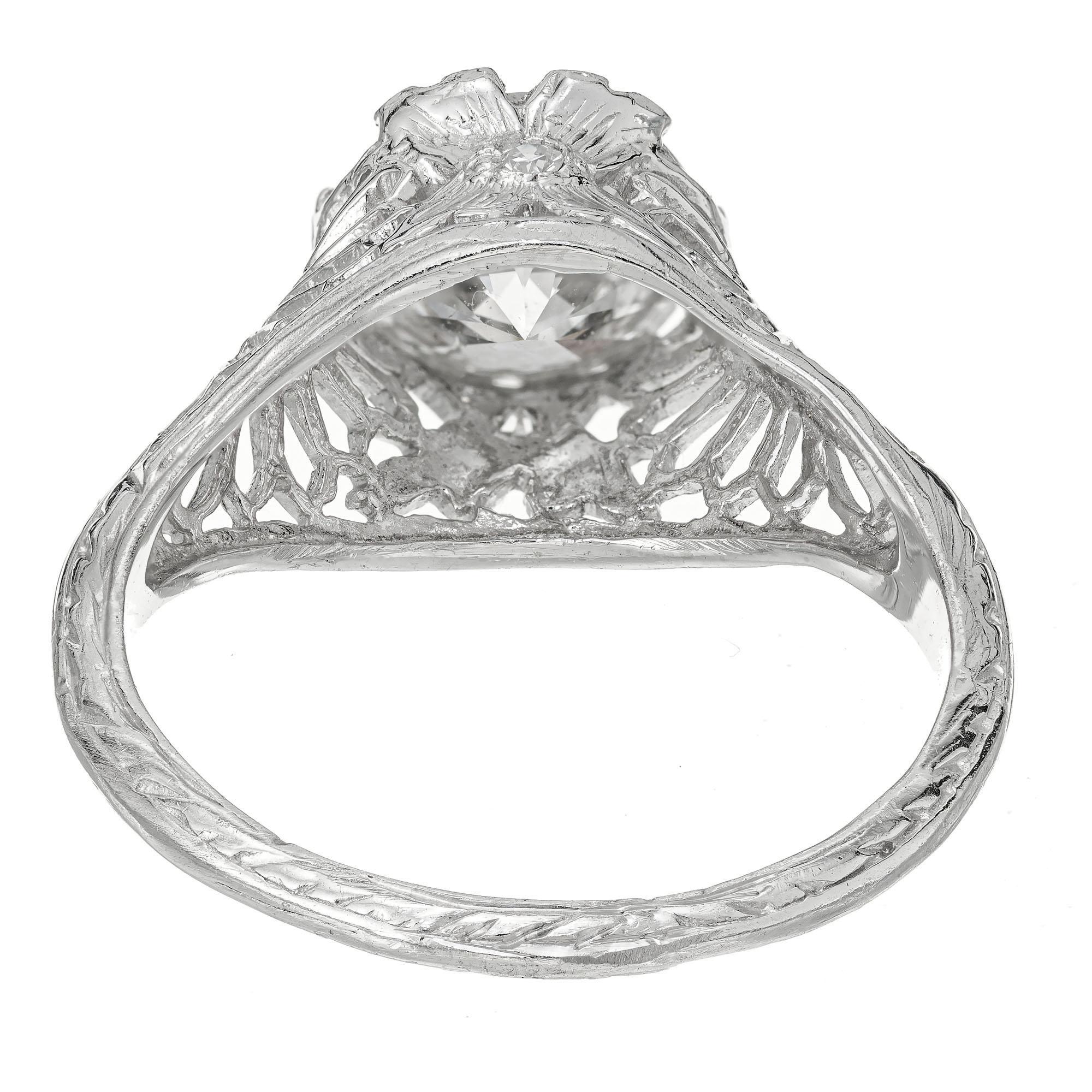 1.71 Carat Diamond Platinum Filigree Engagement Ring In Good Condition In Stamford, CT