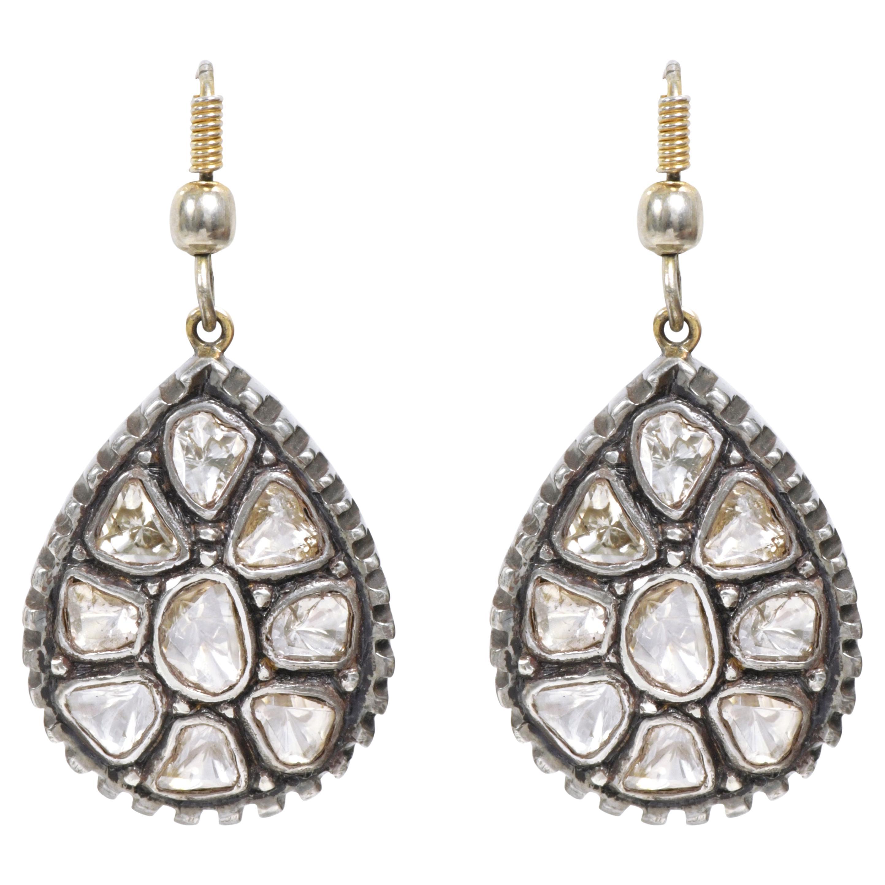 1,71 Karat Diamantene Teardrop-Ohrringe im Art-Deco-Stil