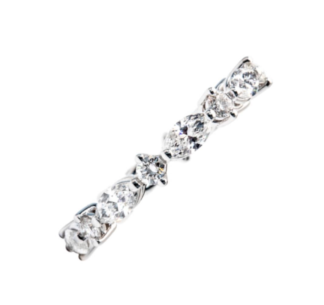 Marquise Cut 1.71 Carat E-F VS Diamonds 18K White Gold Princess Caravel Eternity Band Ring For Sale