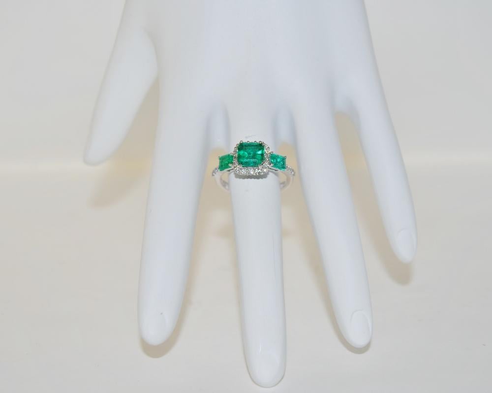Emerald Cut 1.71 Carat Emerald and Diamond Ring in 18 Karat Gold For Sale