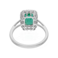 1.71 Carat Emerald Cut Zambian Emerald Ring 0.35 Ct. SI/H Diamond 14k White Gold