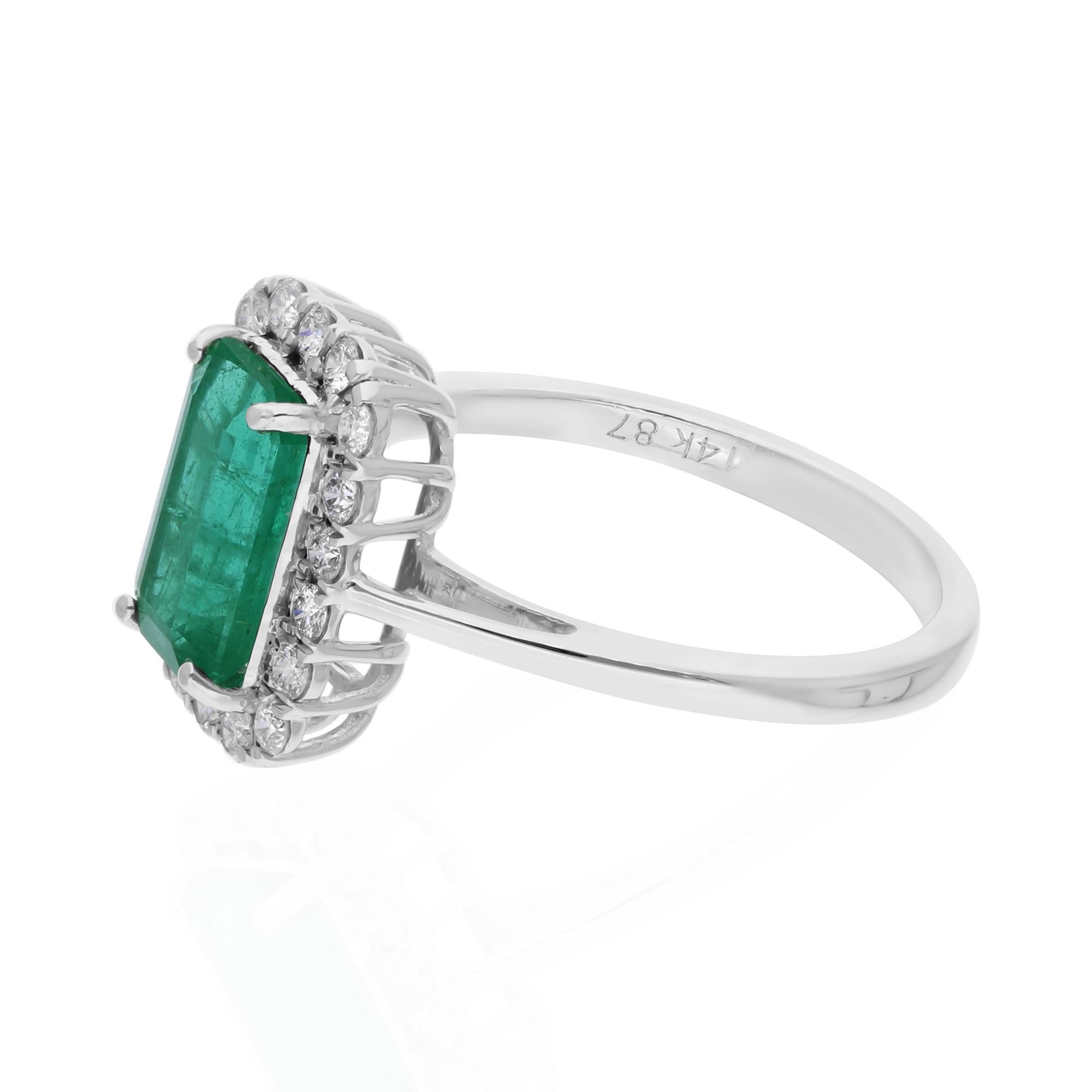 1.71 Carat Emerald Cut Zambian Emerald Ring 0.35 Ct. SI/H Diamond 14k White Gold For Sale 2