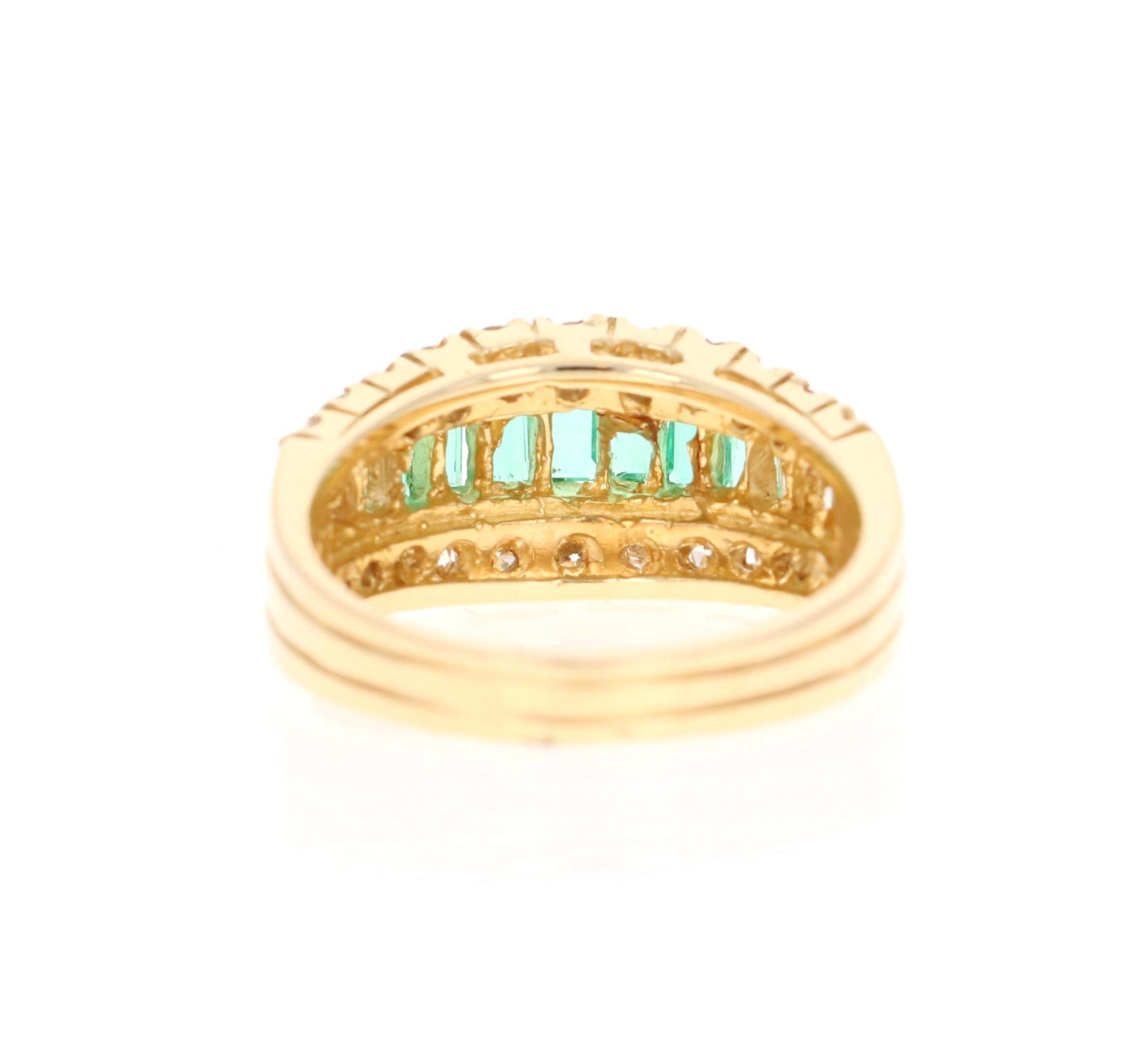 Contemporary 1.71 Carat Emerald Diamond 14 Karat Yellow Gold Ring For Sale