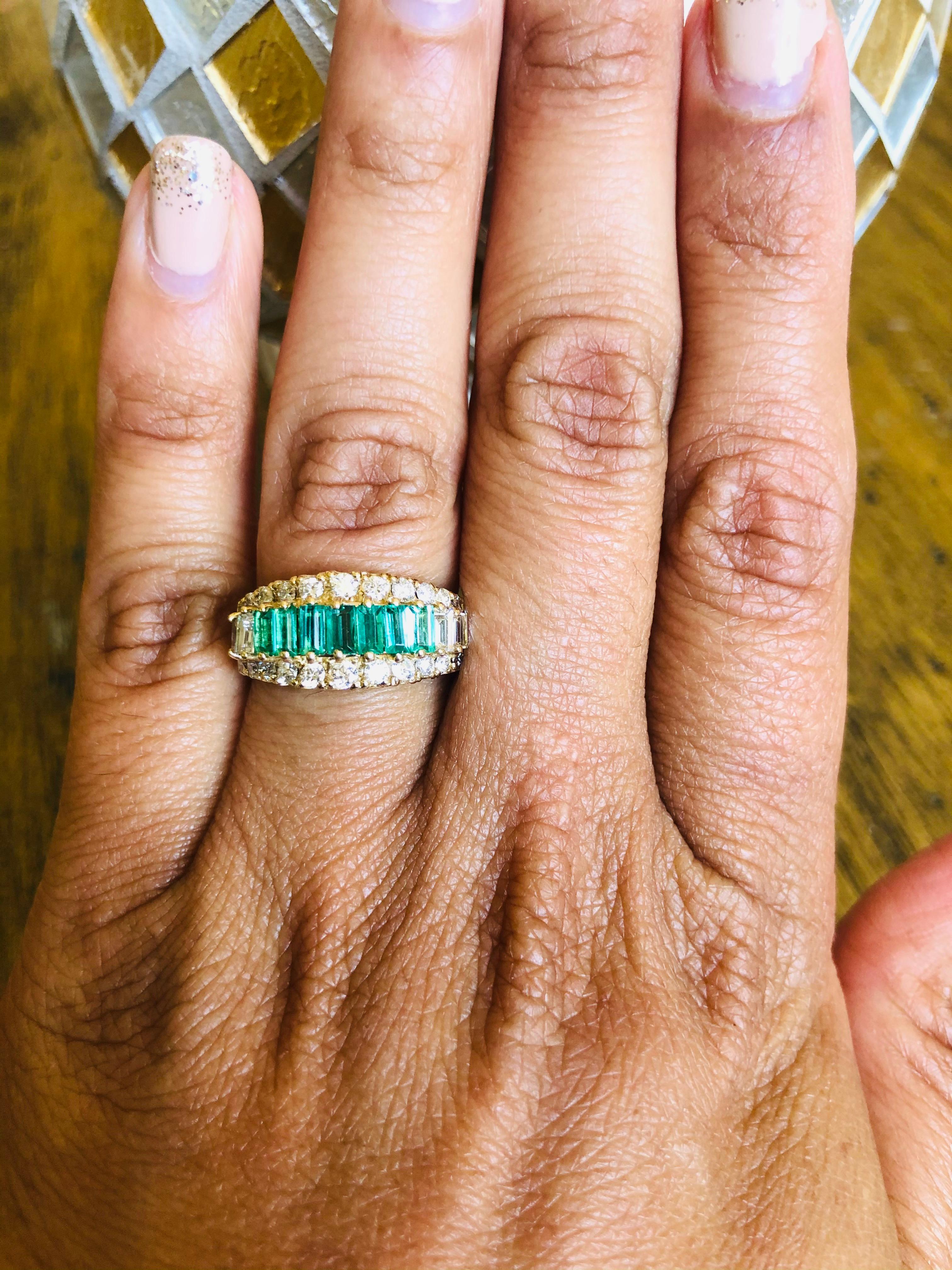 1.71 Carat Emerald Diamond 14 Karat Yellow Gold Ring In New Condition For Sale In Los Angeles, CA