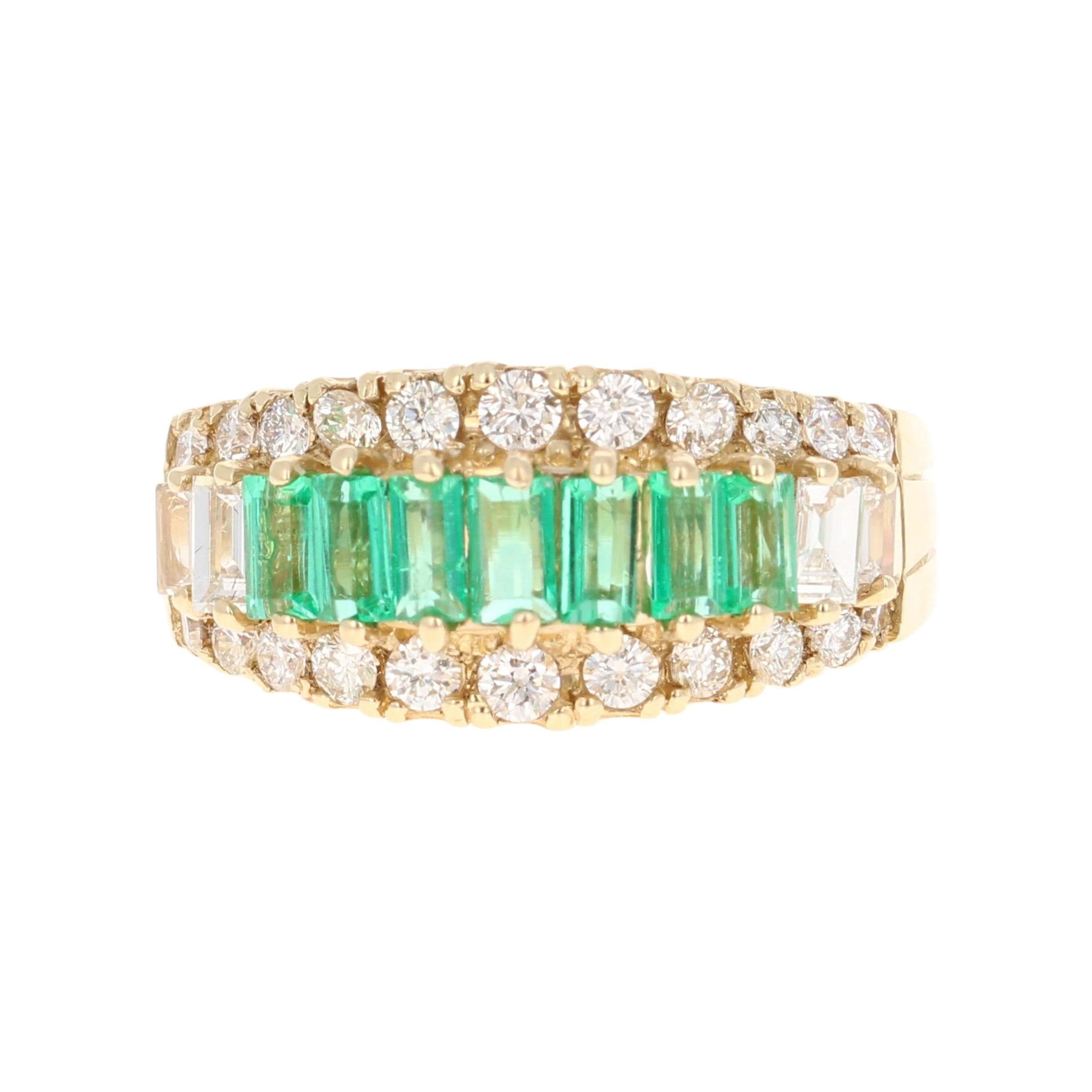 1.71 Carat Emerald Diamond 14 Karat Yellow Gold Ring For Sale