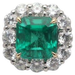 1.71 Carat Extra-Fine Colombian Emerald Diamond Platinum Ring, GIA Certified