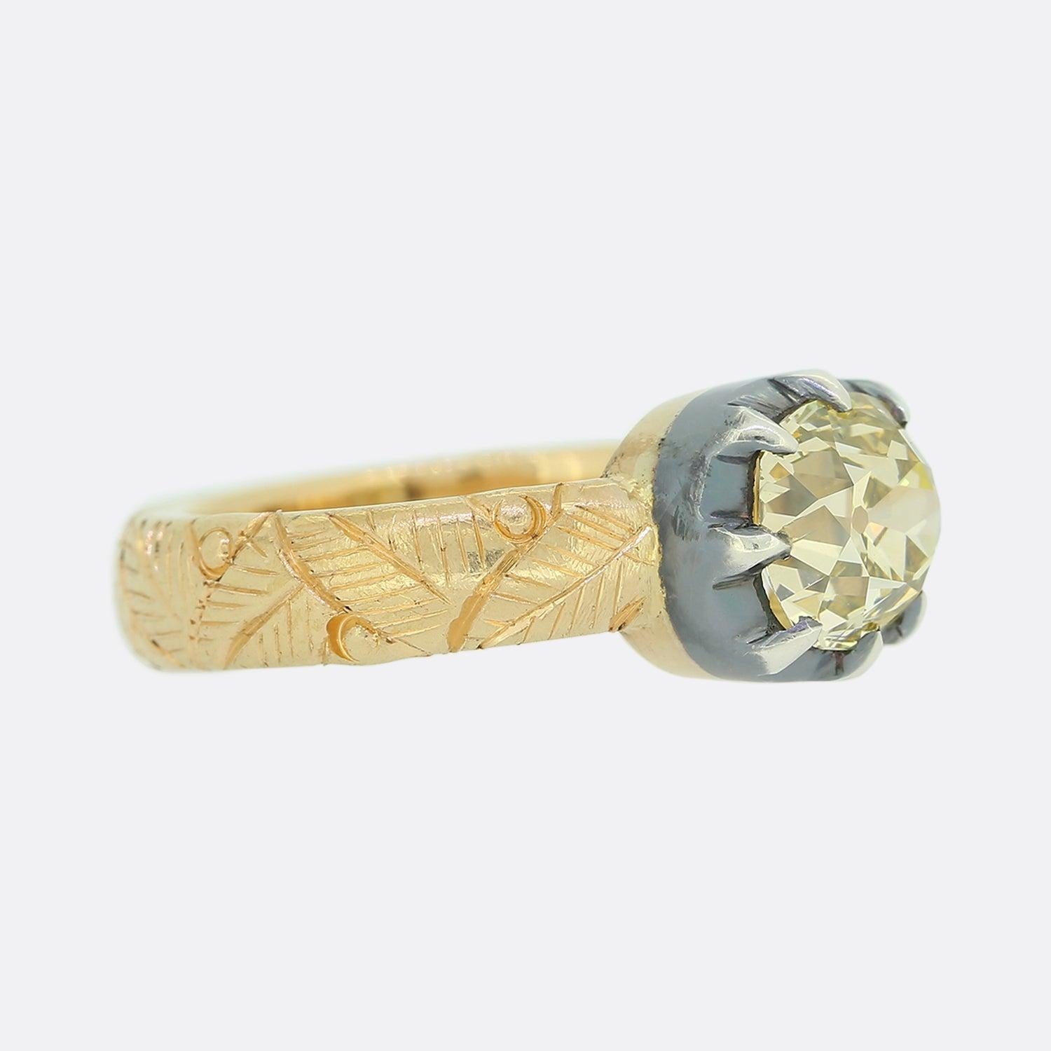 Anillo de diamantes talla cojín antiguo estilo georgiano de 1,71 quilates Georgiano en venta