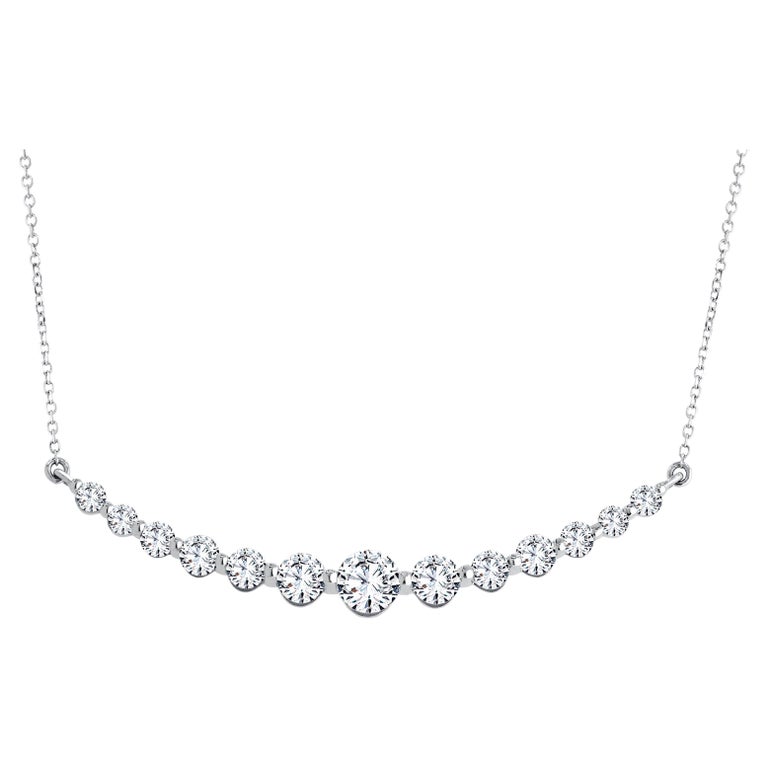 1.71 Carat Graduated Round Diamond Bar Necklace in 14k White Gold For Sale