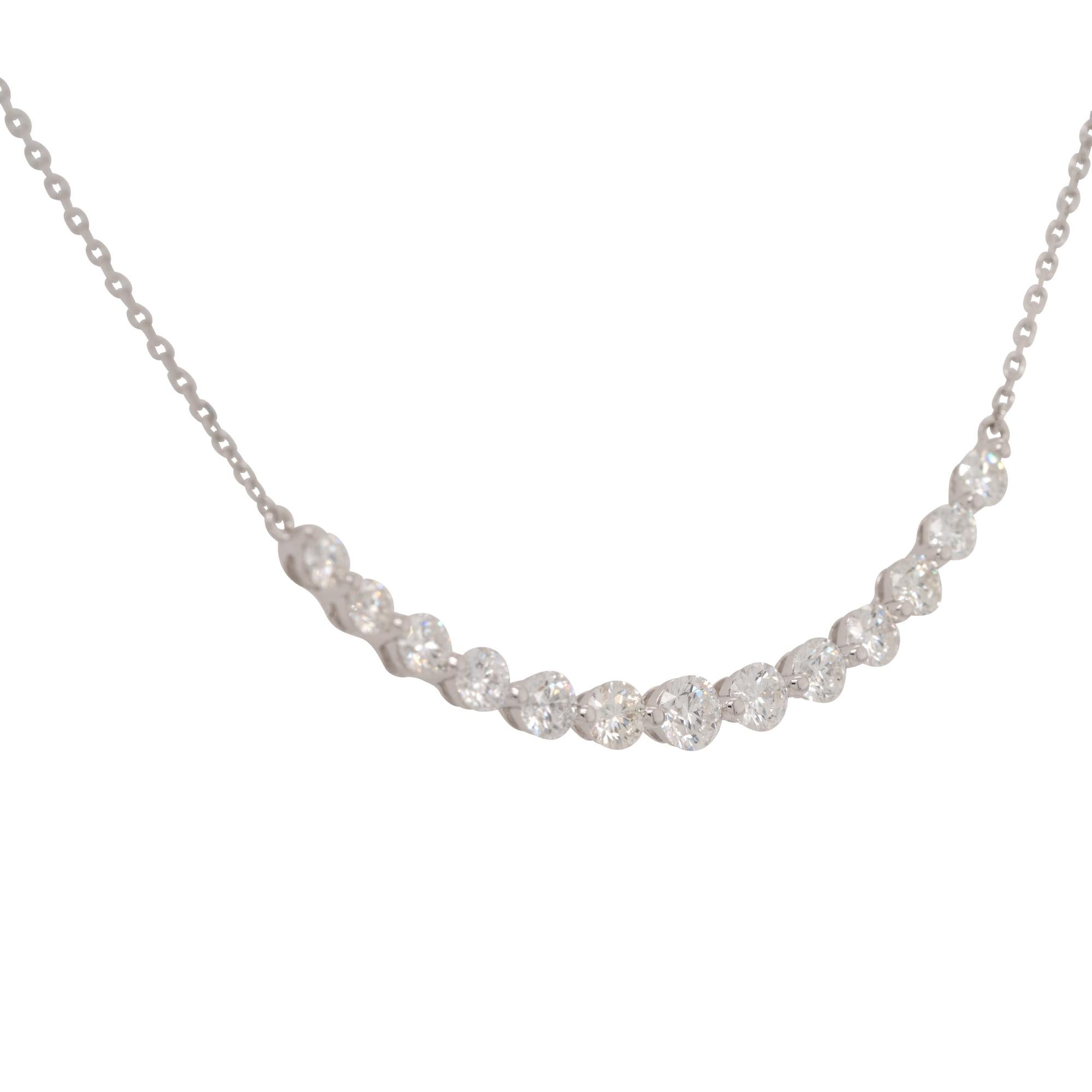 Round Cut 1.71 Carat Graduating Diamond Curved Necklace 18 Karat in Stock For Sale