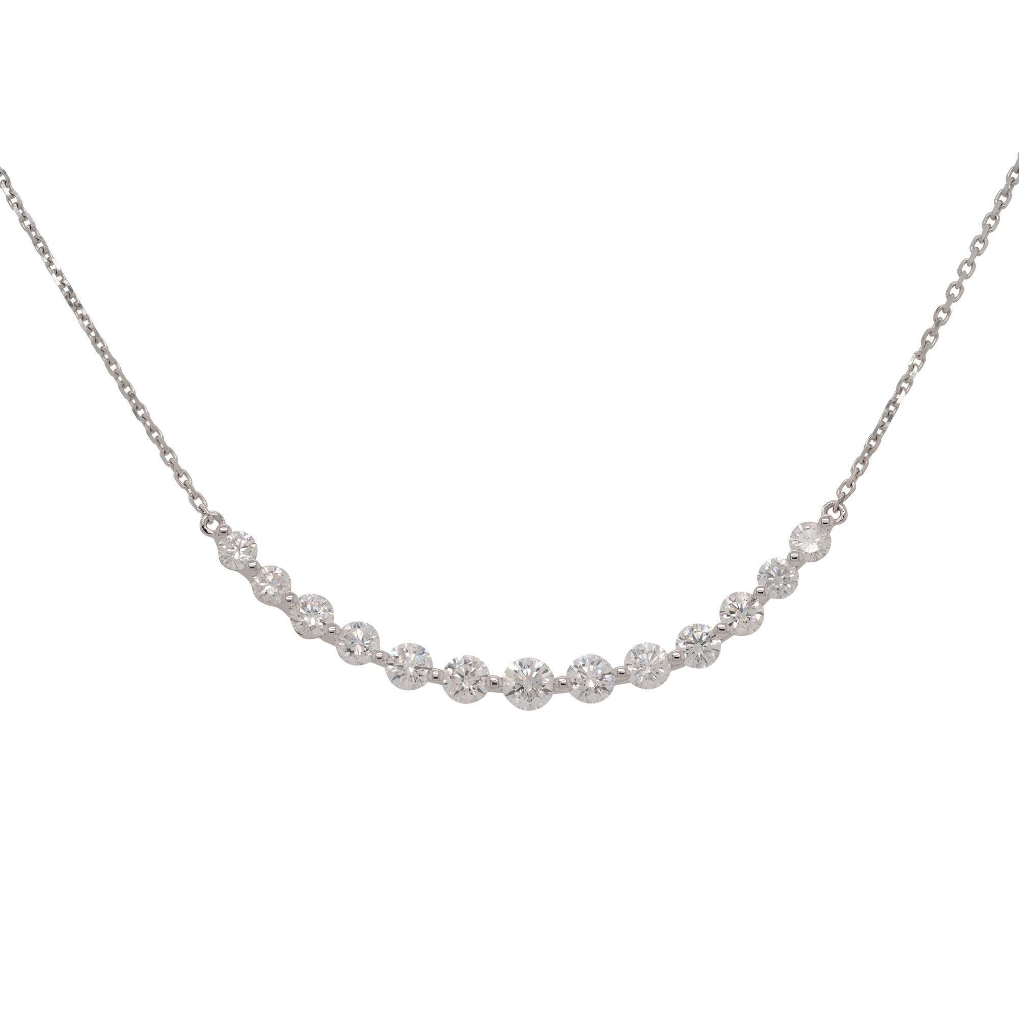 1.71 Carat Graduating Diamond Curved Necklace 18 Karat in Stock For Sale