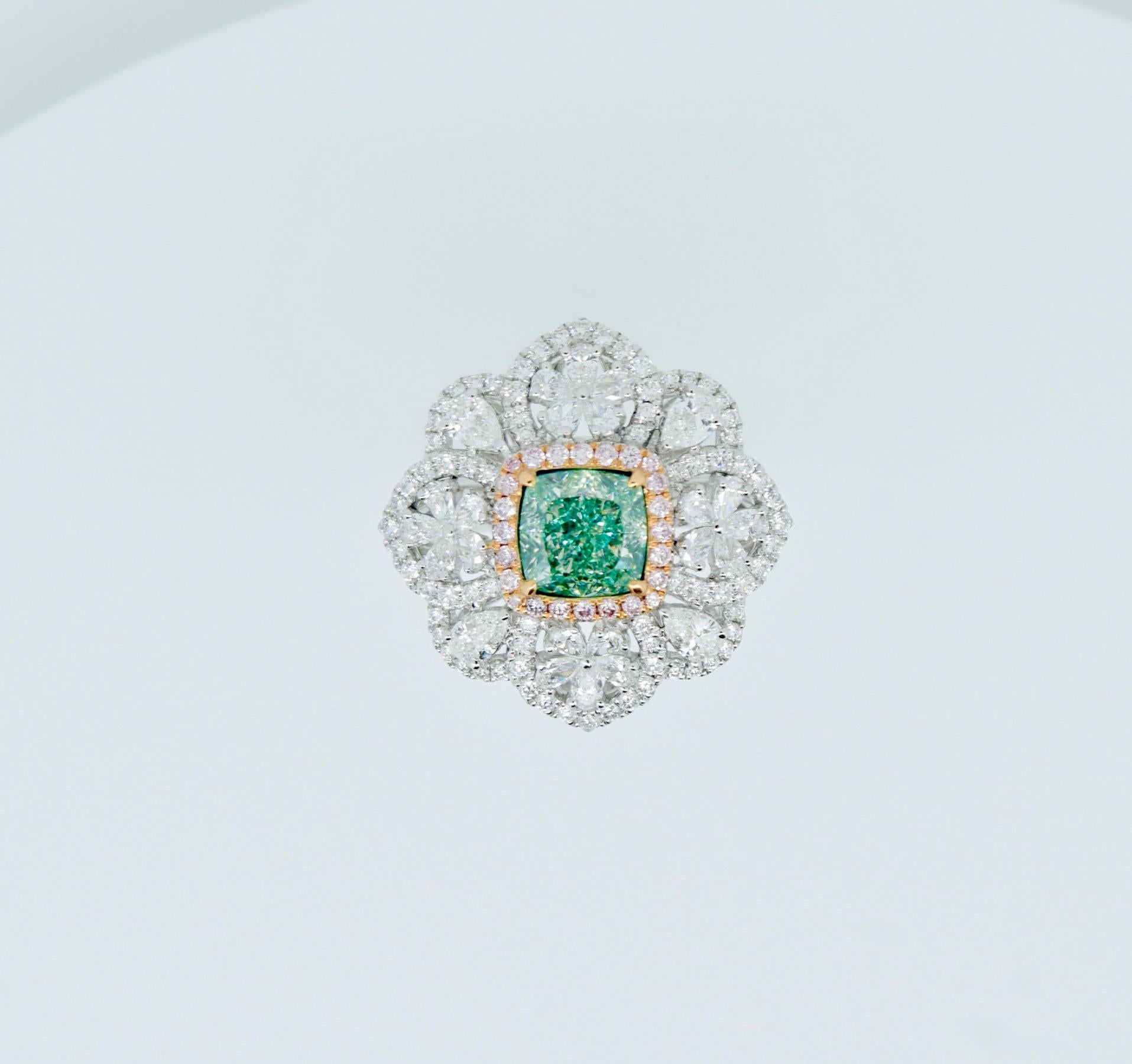 1.71 Carat Light Green Yellow Diamond Ring SI1 Clarity GIA Certified 4