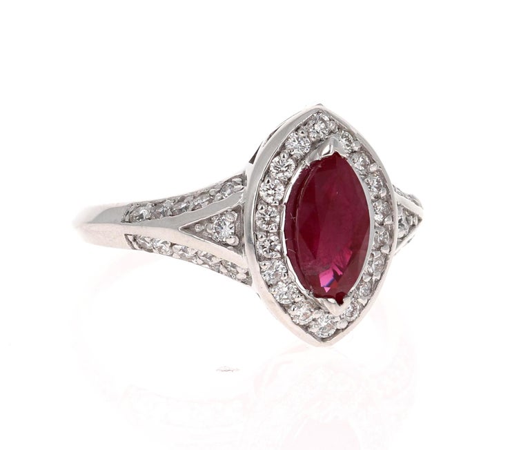 Bague En Or Blanc 18 Carats Avec Rubis Et Diamants - Occasion En Parfait état