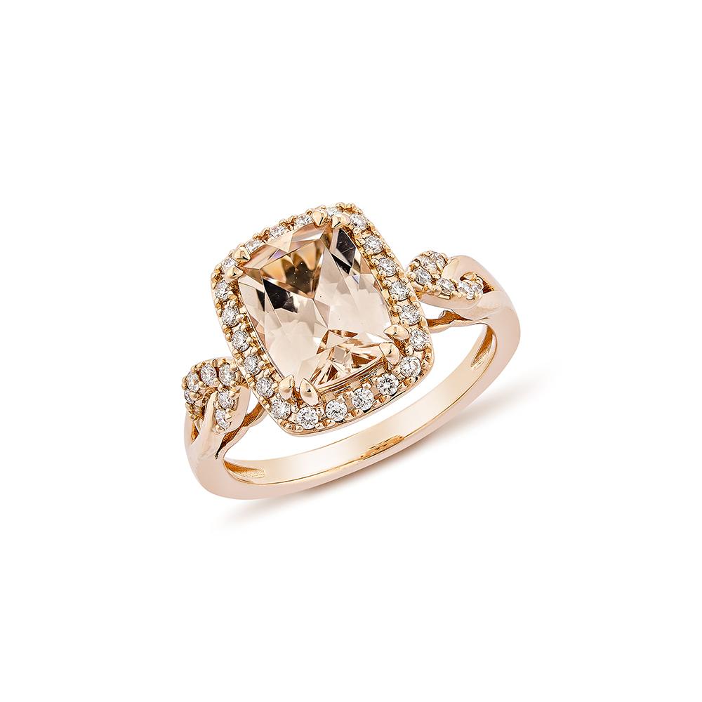 Contemporary 1.71 Carat Morganite Fancy Ring in 18Karat Rose Gold with White Diamond.    For Sale
