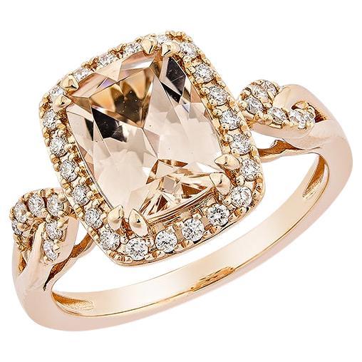 1.71 Karat Morganit Ausgefallener Ring aus 18 Karat Roségold mit weißem Diamant.   