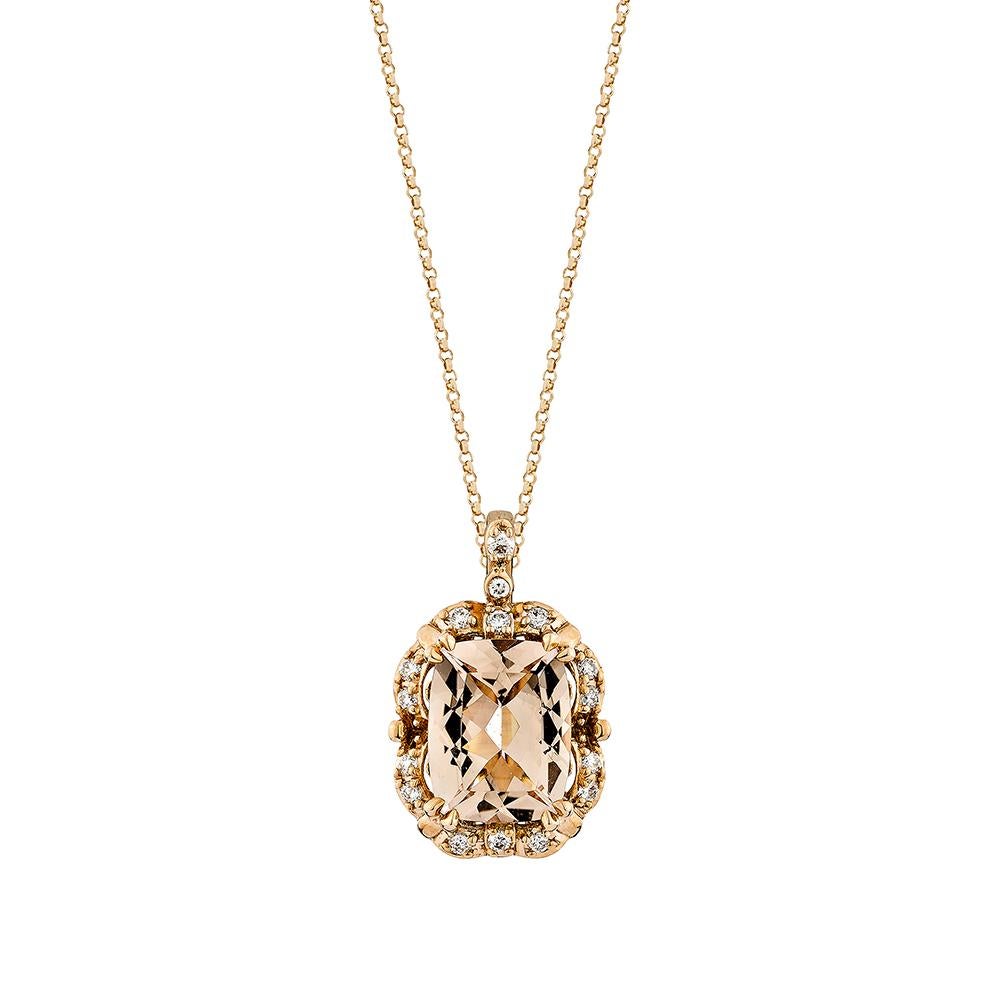 Contemporary 1.71 Carat Morganite Pendant in 18Karat Rose Gold with White Diamond. For Sale