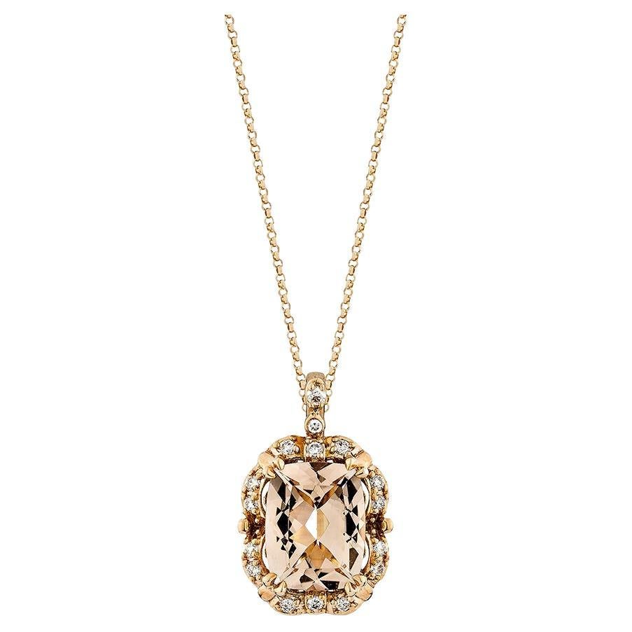 Pendentif Morganite de 1,71 carat en or rose 18 carats avec diamant blanc. en vente