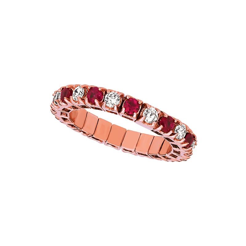 1.71 Carat Natural Diamond and Ruby Stretchable Eternity Band Ring G-H SI 14K Rose Gold
 
100% Natural Diamonds and Rubies, Not Enhanced in any way
1.71CT 
G-H 
SI  
14K Rose Gold, Prong Pave Style, 3.4 gram
1/8 inch in width
Size 7 (Stretchable)
11