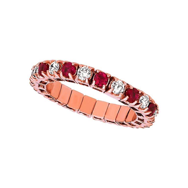 For Sale:  1.71 Carat Natural Diamond & Ruby Stretchable Eternity Band Ring 14k Rose Gold