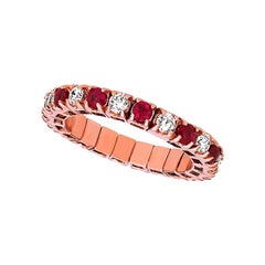 Anneau d'éternité extensible en or rose 14 carats avec diamants naturels de 1,71 carat et rubis