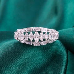 1.71 Carat Natural Marquise Baguette Diamond Band 18K White Gold Ring