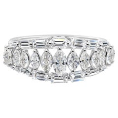 1.71 Carat Natural Marquise Baguette Diamond Band 18K White Gold Ring