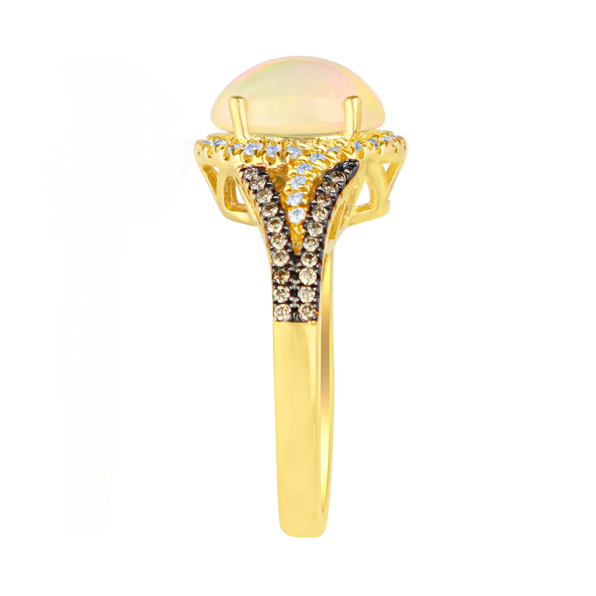 Art Deco 1.71 Carat Natural Opal and Diamond 14 Karat Yellow Gold Ring For Sale