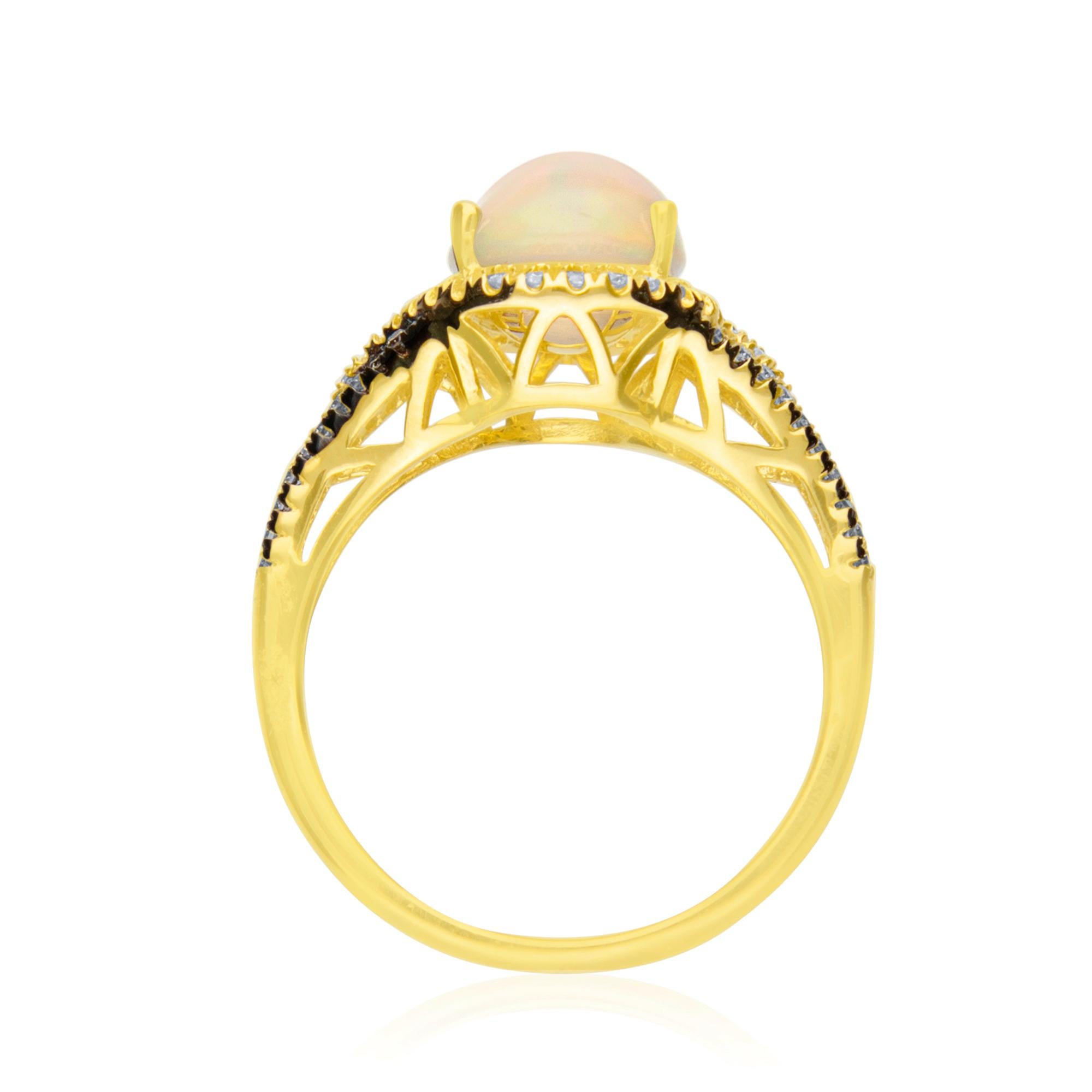1,41 Karat natürlicher Opal und Diamant 14 Karat Gelbgold Ring (Ovalschliff) im Angebot
