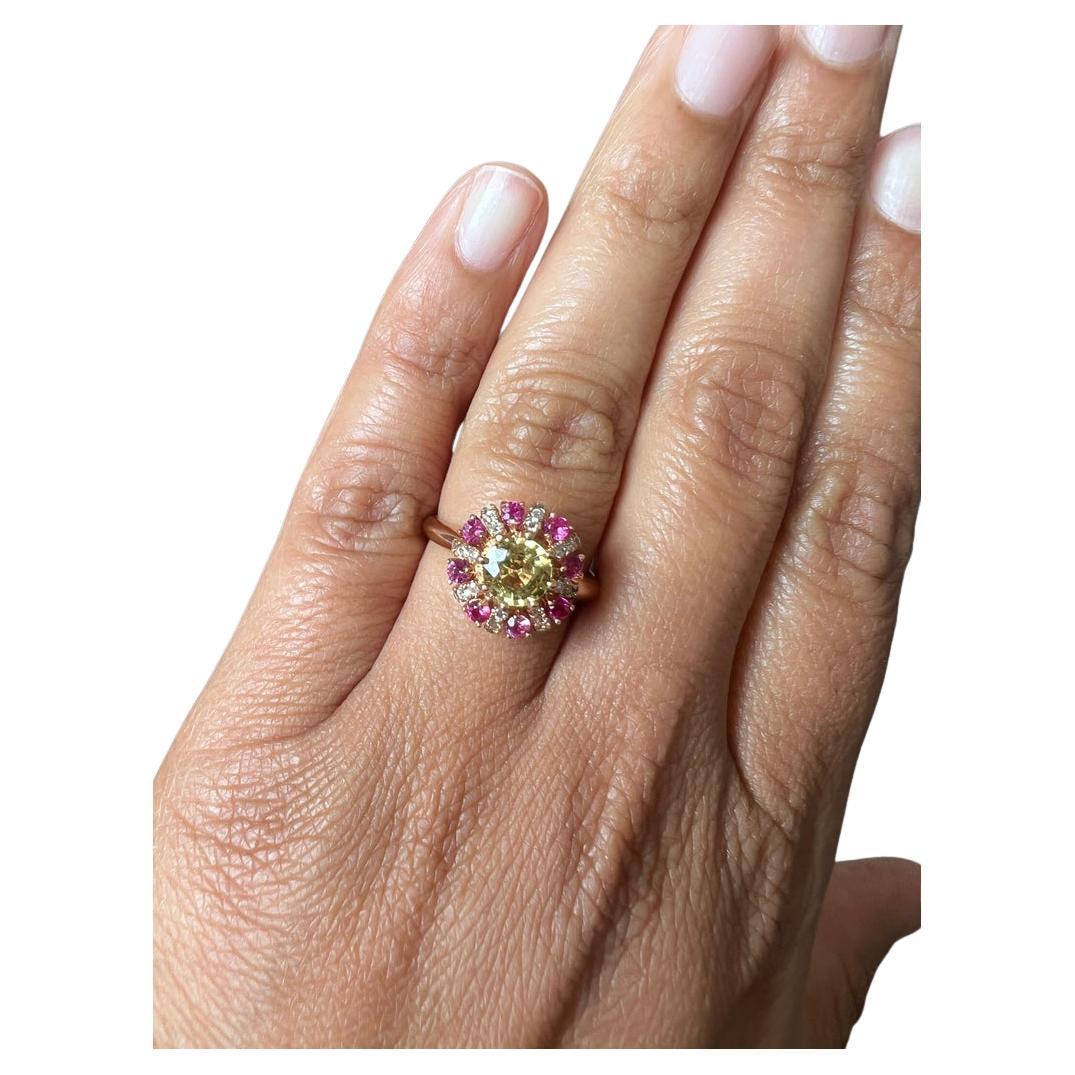 1.71 Carat Natural Yellow Sapphire Pink Diamond Rose Sapphire Rose Gold Ring Neuf - En vente à Los Angeles, CA