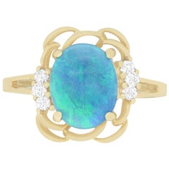 1.71 Carat Opal and 0.12 Carat Diamond Ring