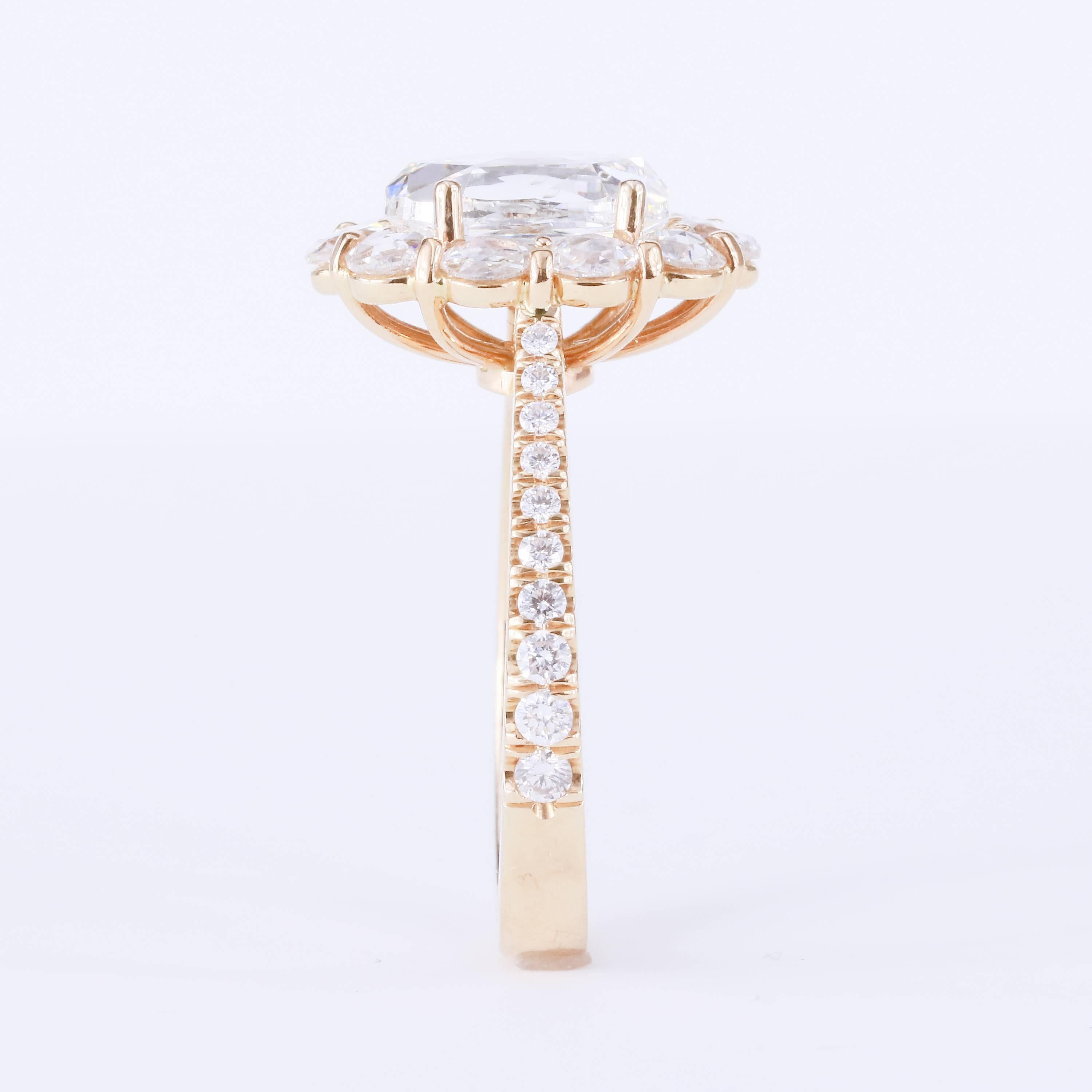 1.71 Carat Oval Rose Cut Diamond Cluster Halo Ring 18 Karat Rose Gold For Sale 1
