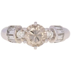 1.71 Carat Round Brilliant Diamond Engagement Ring, 14 Karat Gold Light Brown