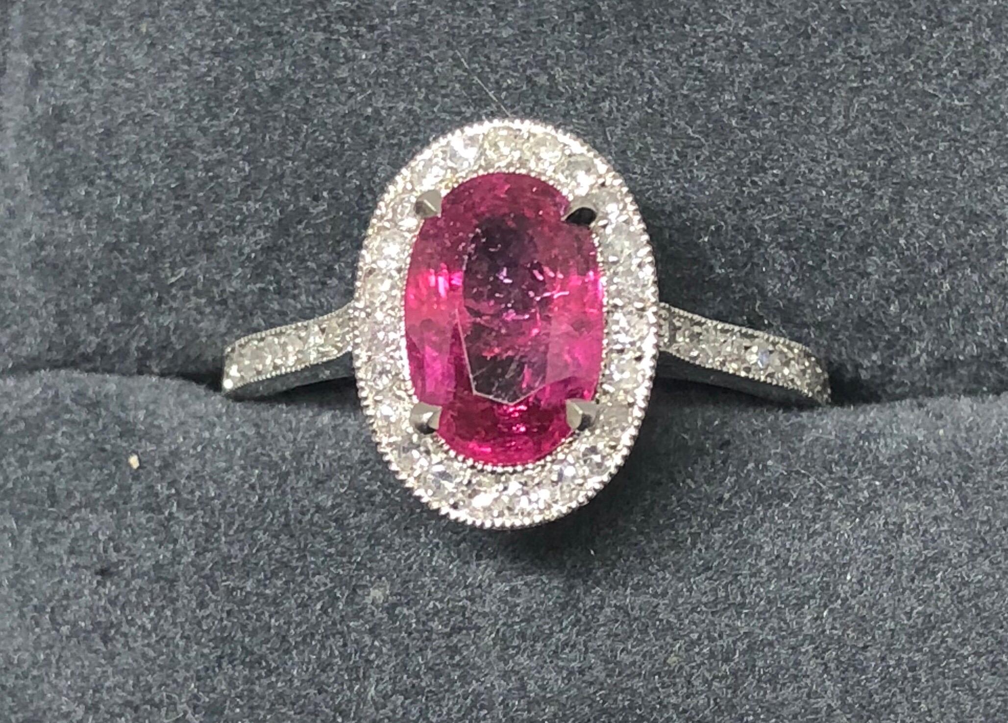 1.71 Carat Ruby and Diamond Cluster Platinum Ring 5