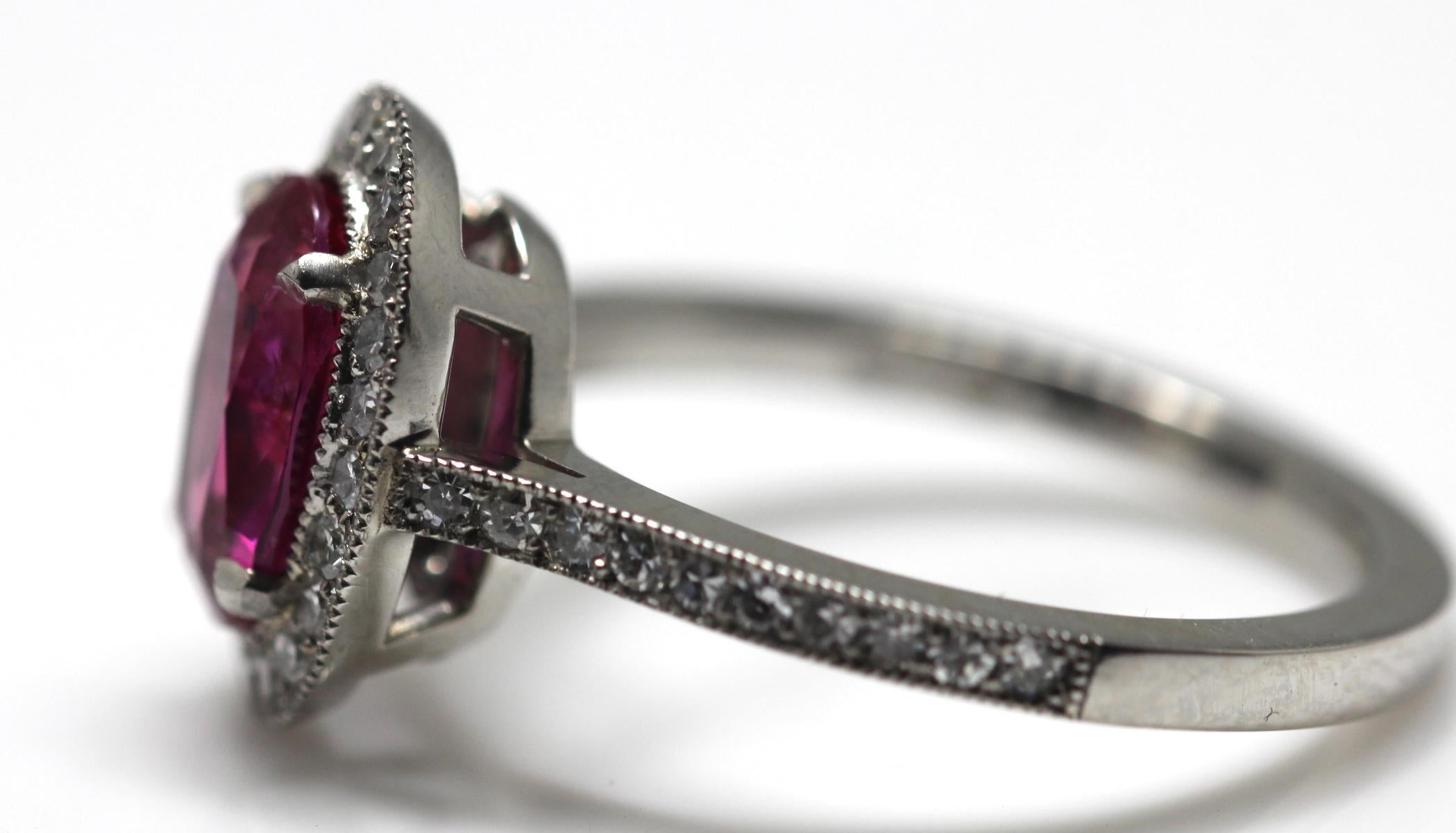 1.71 Carat Ruby and Diamond Cluster Platinum Ring 12