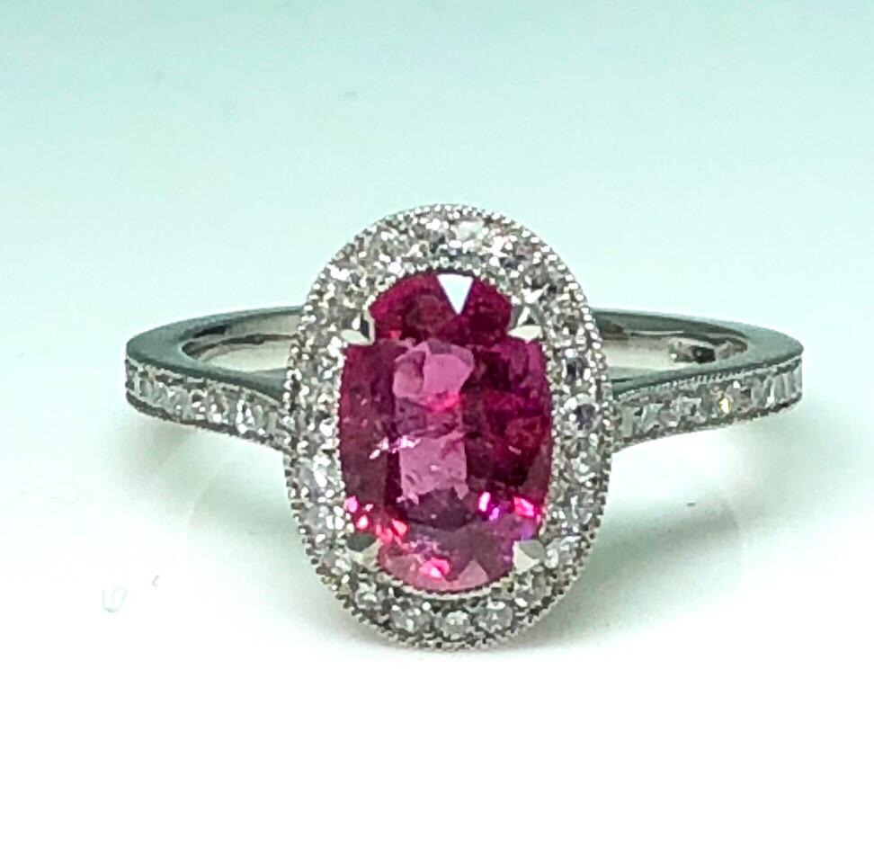 Women's 1.71 Carat Ruby and Diamond Cluster Platinum Ring