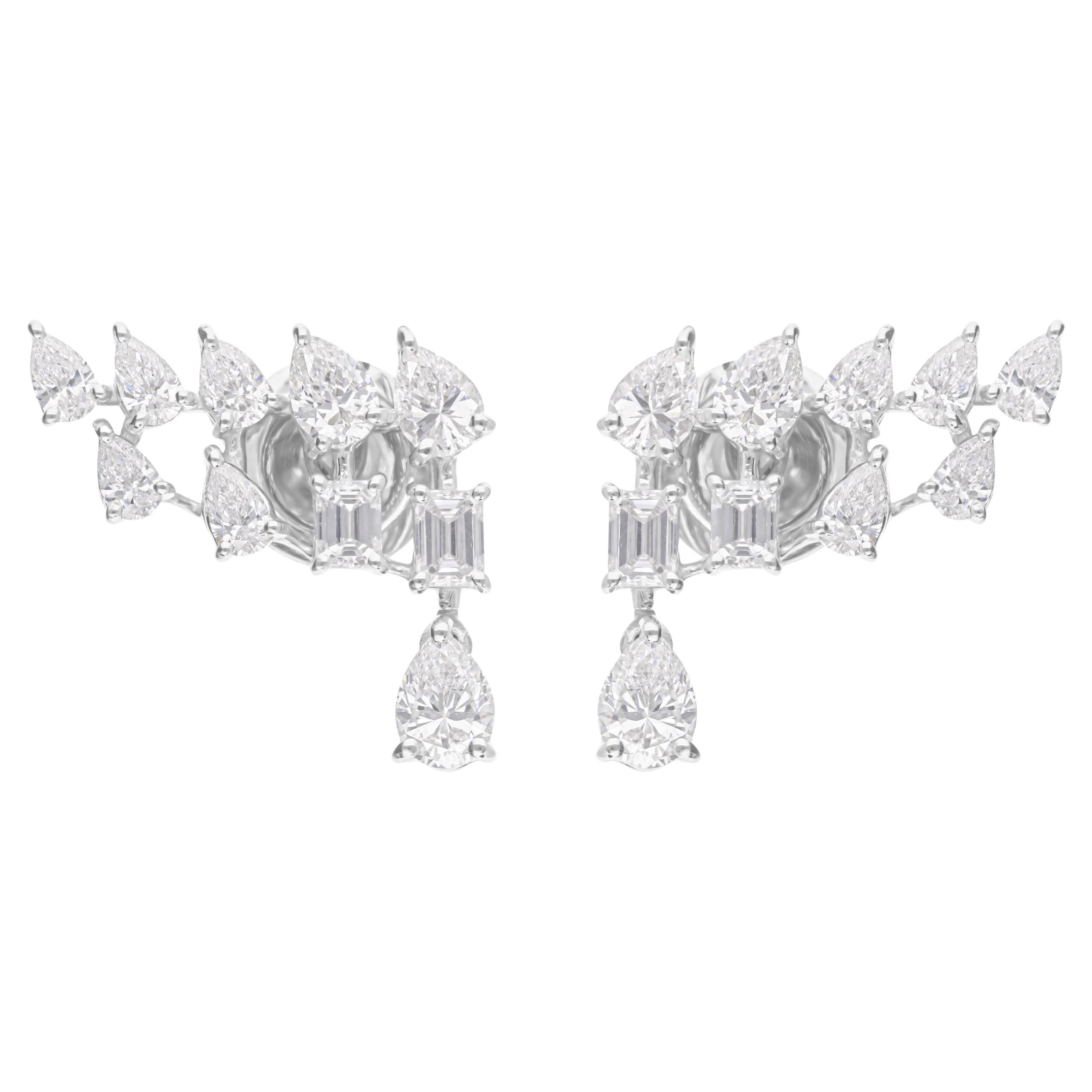 1.71 Carat SI Clarity HI Color Diamond Ear Crawler Earrings 14 Karat White Gold