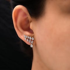 1.71 Carat SI Clarity HI Color Diamond Ear Crawler Earrings 18 Karat White Gold