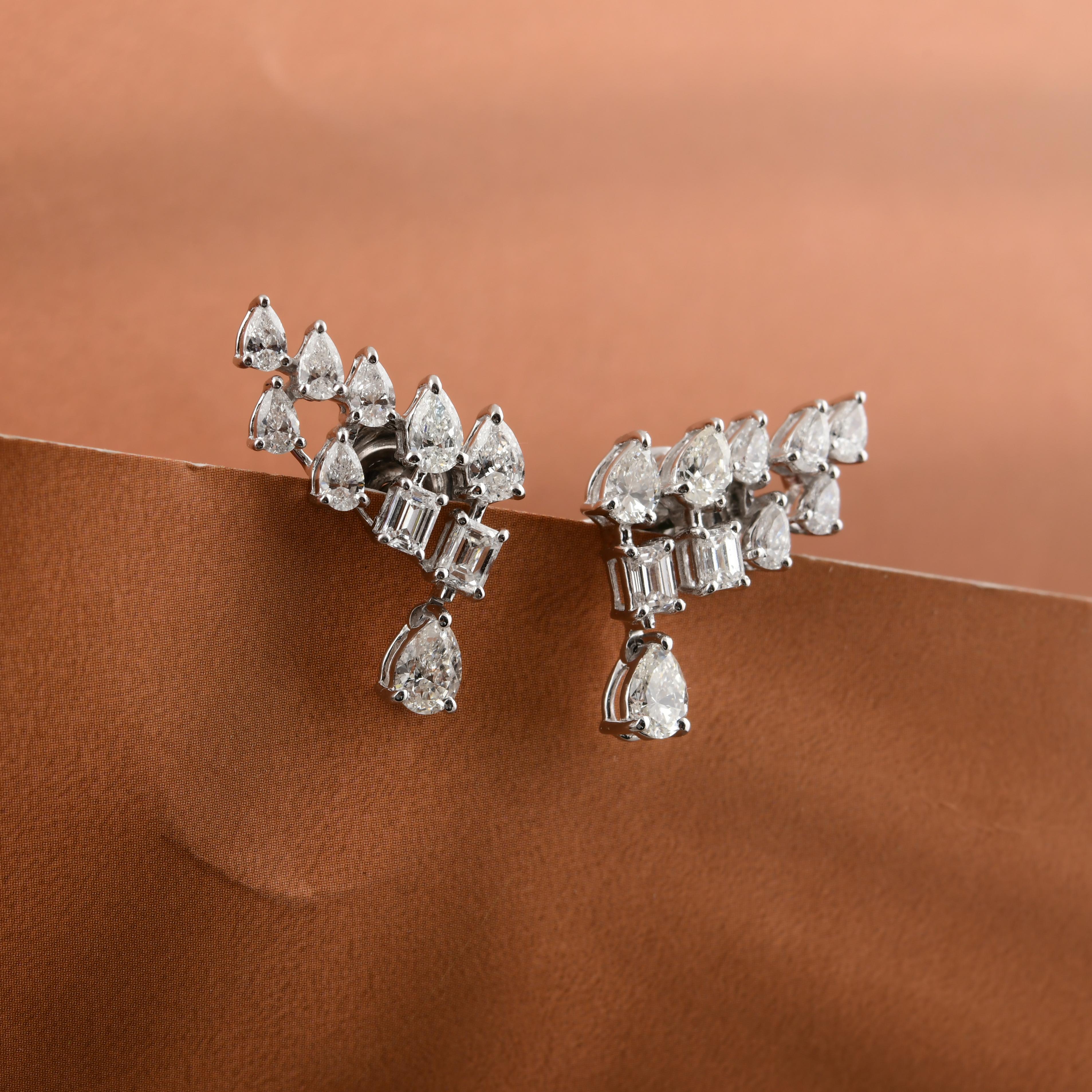 1.71 Carat SI Clarity HI Color Diamond Ear Crawler Earrings 18 Karat White Gold For Sale 1