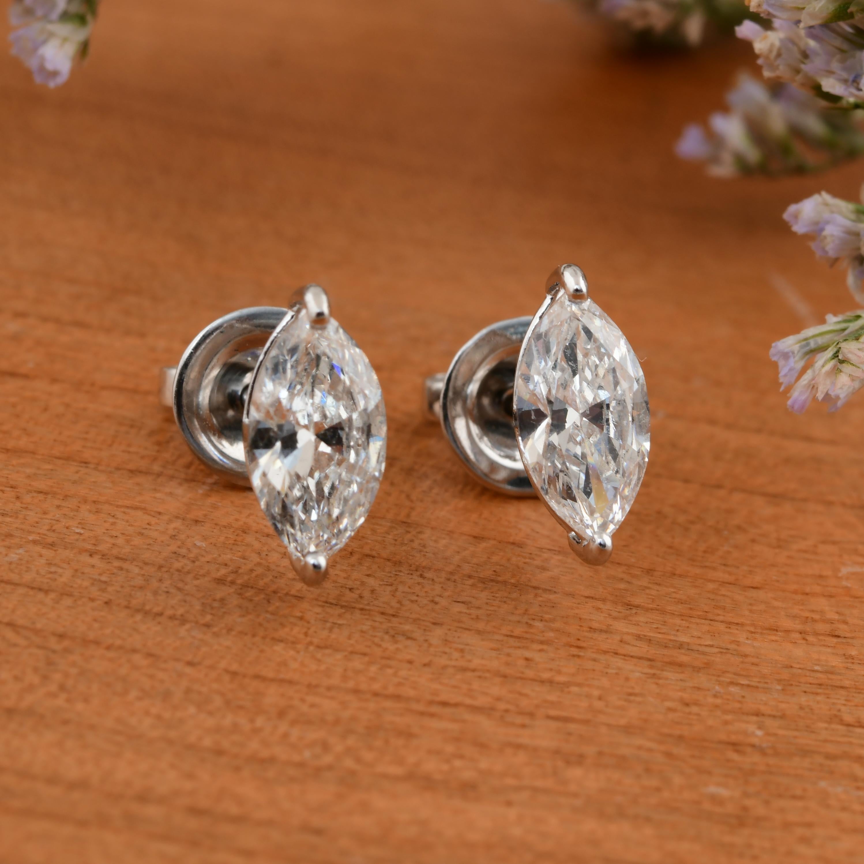 Modern 1.71 Carat SI Clarity HI Color Marquise Diamond Earrings 18 Karat White Gold For Sale