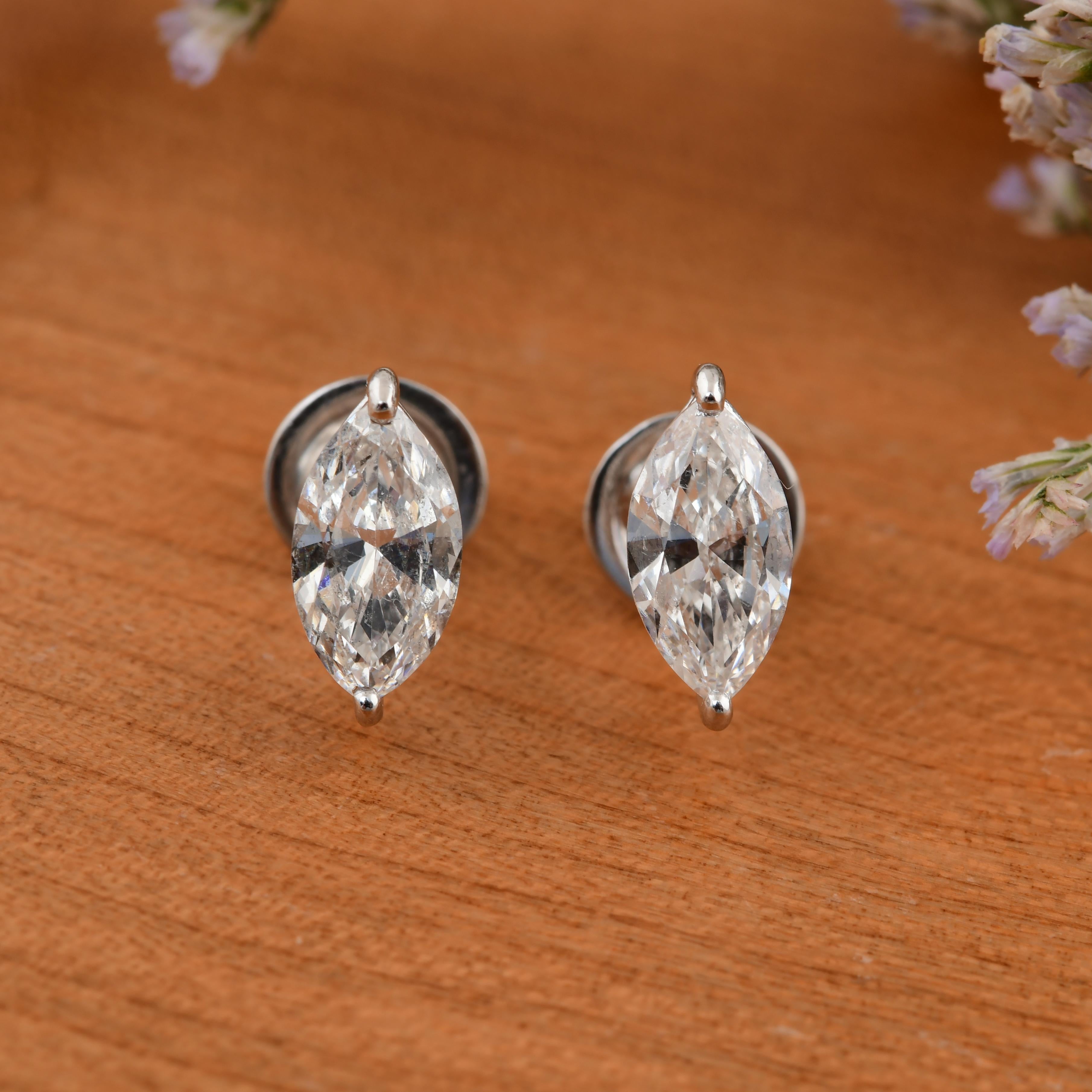 Marquise Cut 1.71 Carat SI Clarity HI Color Marquise Diamond Earrings 18 Karat White Gold For Sale