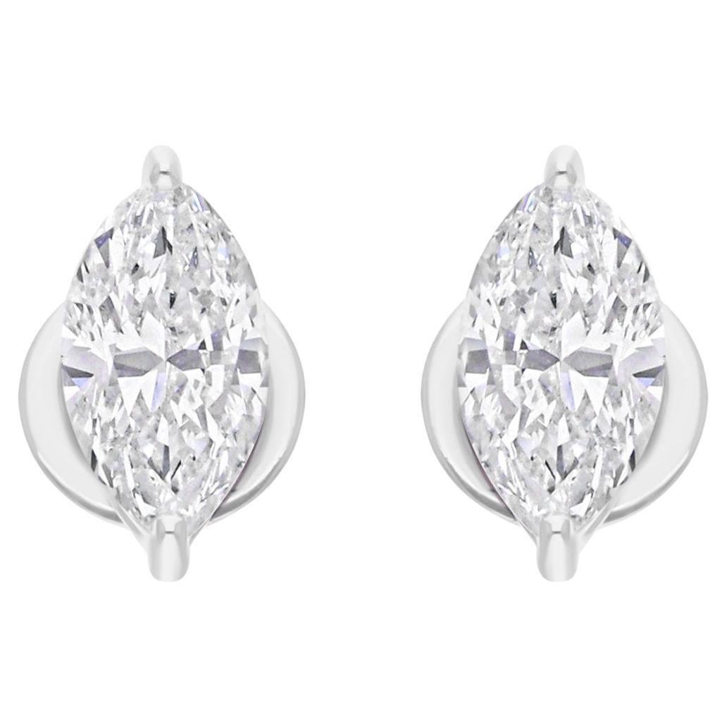 1.71 Carat SI Clarity HI Color Marquise Diamond Earrings 18 Karat White Gold