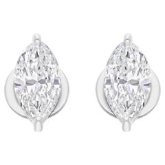 Pendientes de diamantes marquesa de 1,71 quilates, claridad SI y color HI, oro blanco de 18 quilates