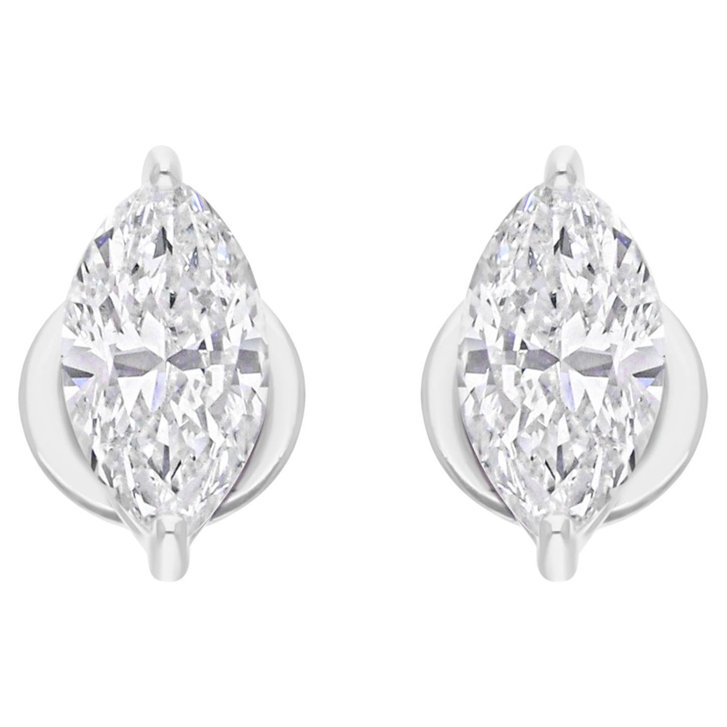 1.71 Karat SI Reinheit HI Farbe Marquise Diamant-Ohrringe 18 Karat Weißgold