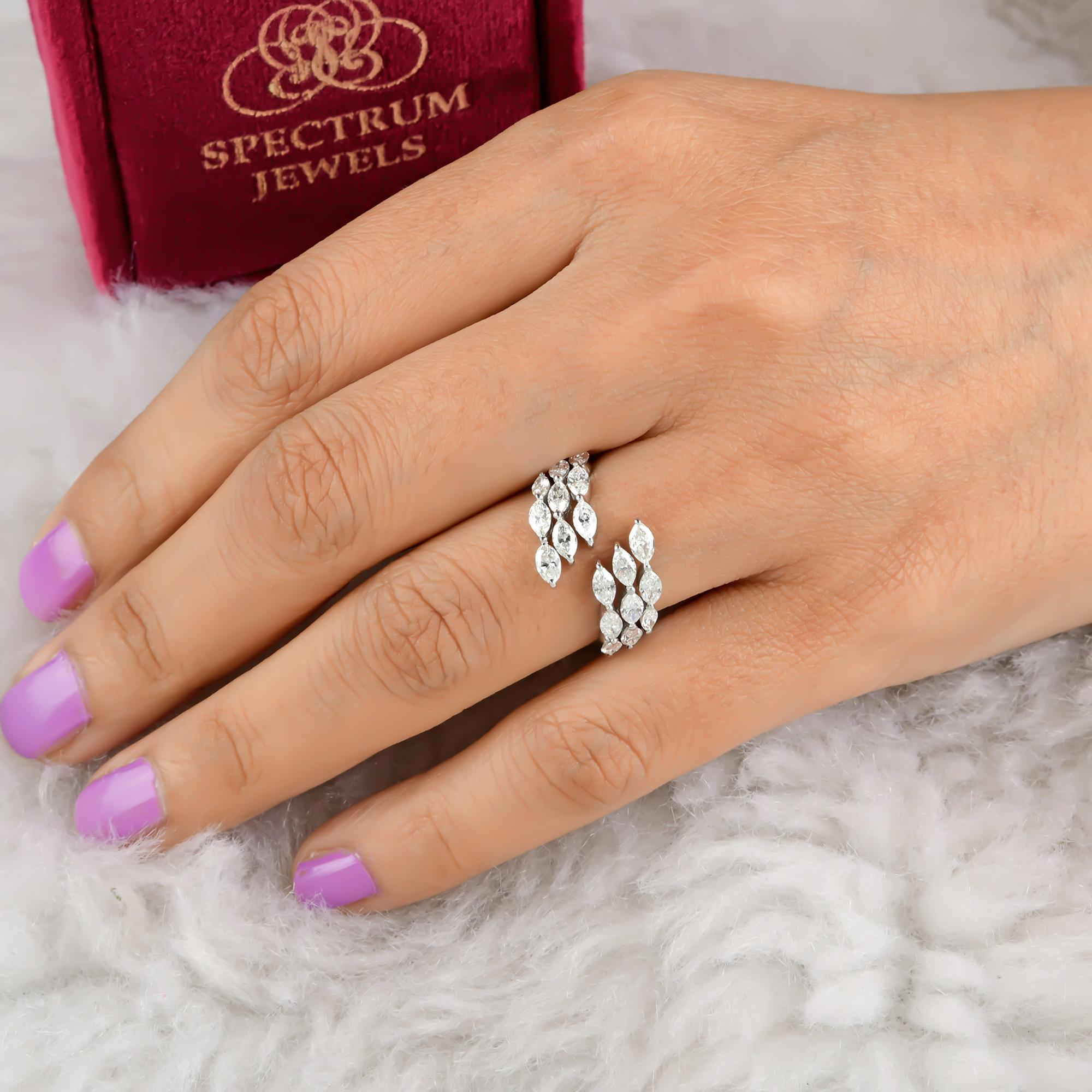 Women's 1.71 Carat SI Clarity HI Color Marquise Diamond Wrap Ring 18 Karat White Gold For Sale