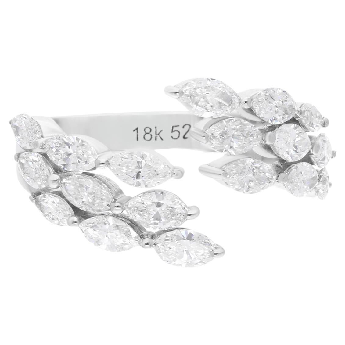 Bague enveloppante en or blanc 18 carats avec diamant marquise de 1,71 carat de pureté SI de couleur hi-colore