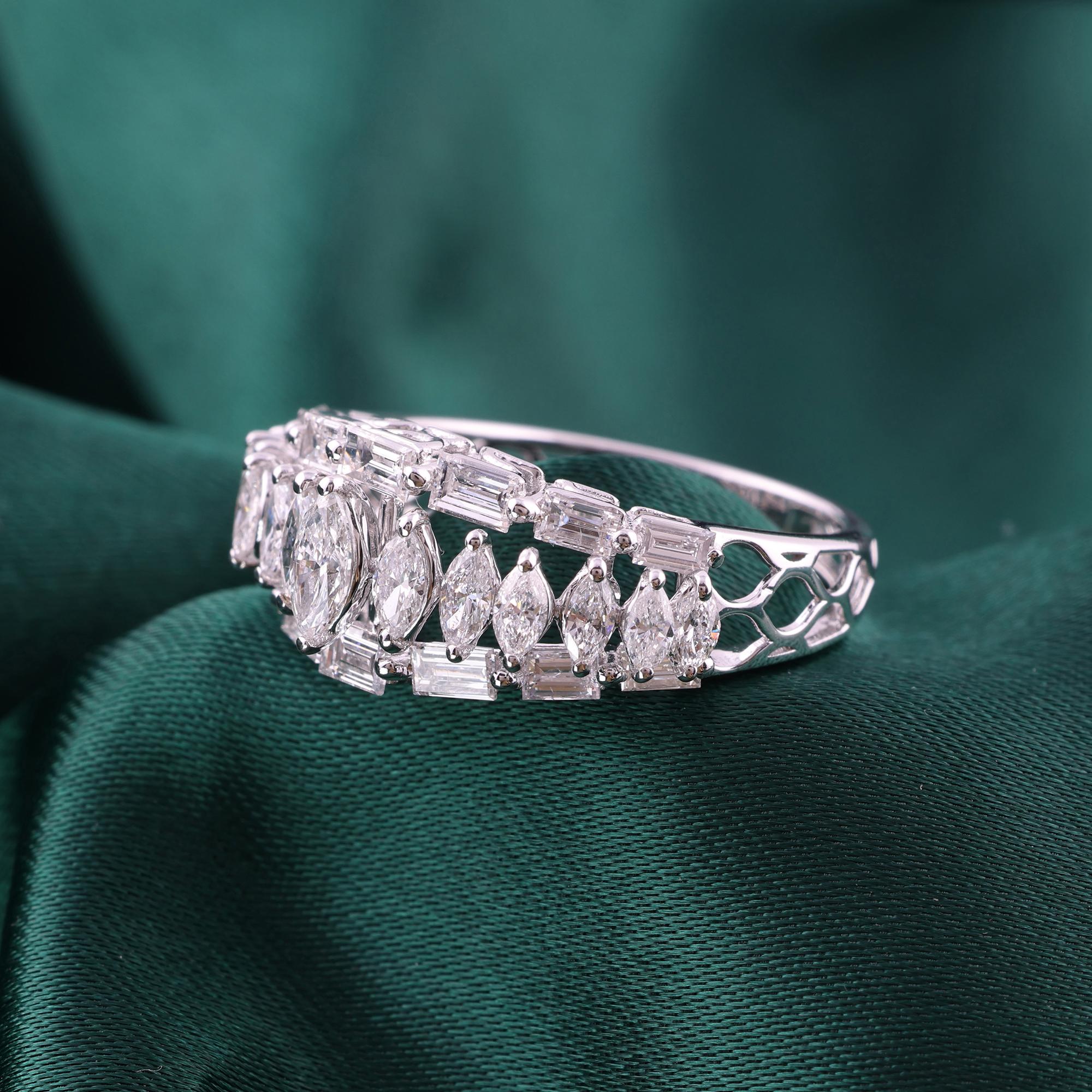 1,71 Karat SI/H Marquise Smaragdschliff Diamantring 18 Karat Weißgold Schmuck Damen im Angebot