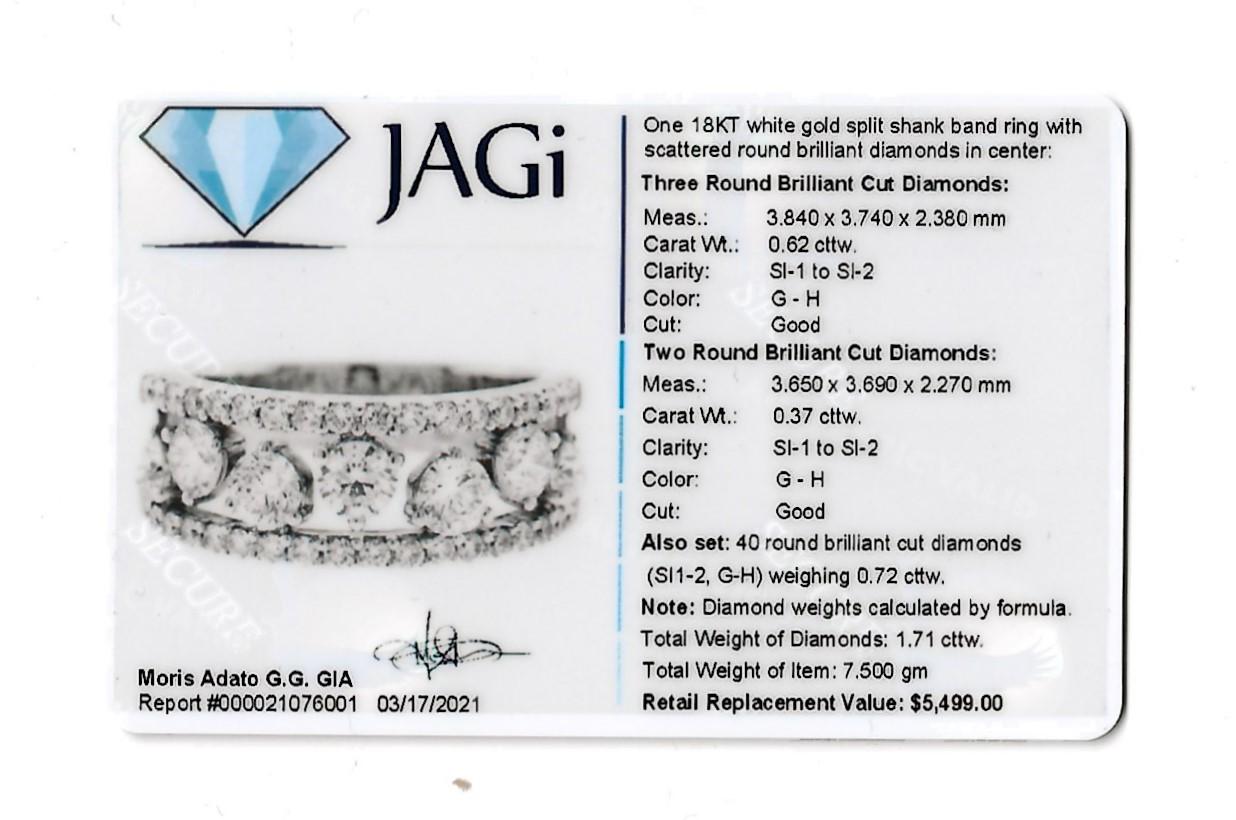 1.71 Carat Total Round Brilliant Diamond Split Shank Band Ring in 18 Karat Gold For Sale 10